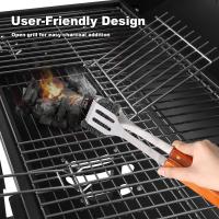 Parrilla de Carbón con Ruedas para Jardín Exterior BBQ Soportes Faciles de Movimiento, 2 Estantes de Madera Plegables para Almacenar Comidas 101×70.5×94.5CM - details 1