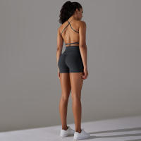 Hamidou-Conjuntos de Yoga cortos para mujer, Sujetador deportivo con espalda bonita, ropa deportiva, atuendo deportivo para mujer, Top corto para correr, pantalones cortos, ropa de entrenamiento - details 3