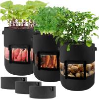 360 °   Bolsas de cultivo visibles para patatas, 3 piezas de contenedores de cultivo de patatas de fieltro, macetas de tela no tejida negra, bolsa de plantación de jardín con asa, ventana de cosecha, 3 piezas de tela de sombra para verduras de tomate - details 0