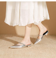 Zapatos planos puntiagudos con cadena de diamantes de imitación plateados - details 15