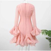 Vestido Mini de Cintura Alta con Mangas Afloradas Estilo Elegante de Una sola Brecha para Mujeres - details 2
