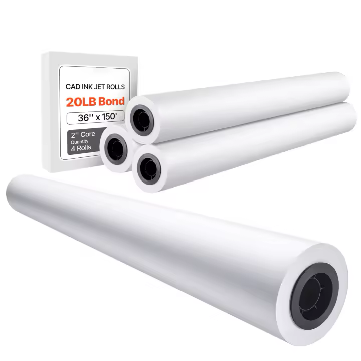 SucceBuy Papel de formato ancho 36 pulgadas x 150 pies 4 rollos de papel CAD Bond 20 LB 2 pulgadas de núcleo para dibujos CAD Planes de ingeniería Mapas GIS Diseños arquitectónicos - 1