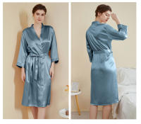 Pijamas de satén para el hogar para mujer, primavera y verano, mangas de nueve cuartos de lujo ligero, camisón largo y fresco, albornoz, ropa de estar, vestido sexy, buen sueño - details 7