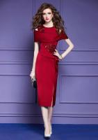 Fei Mengyi rojo verano estilo francés industria pesada lentejuelas pegatina temperamento falda dividida vestido 49735 - details 0