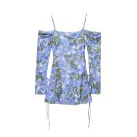Ropa de mujer europea y americana, vestido de malla de seda estampado popular, falda con tirantes para mujer - details 2