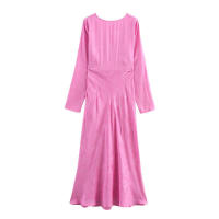 Elegante satén casual para mujer, cuello en V liso, sin mangas, vestido largo recto, moda primavera verano 2025 - details 2