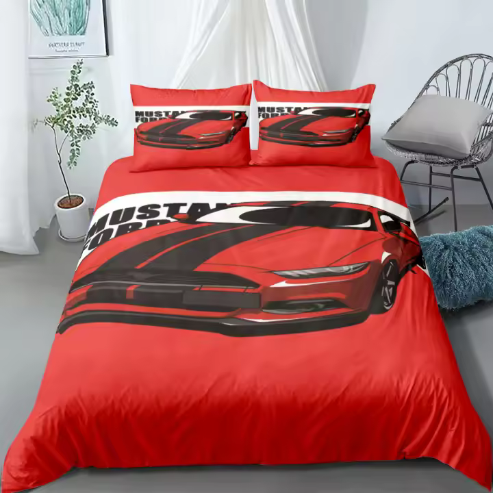 Juego de cama con ventiladores de póster de automóvil, juego de ropa de cama King Queen, doble, individual, tamaño individual - 1