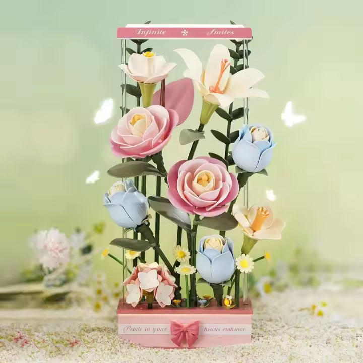 Robotime Rokr Blooming Box Rompecabezas 3D Kits de modelos DIY con ramo de flores artificiales LED para adultos - 1