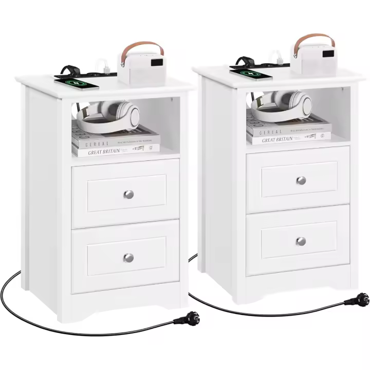 Mesitas de noche vintage para dormitorio, mesita de madera lacada para cama blanca - 1