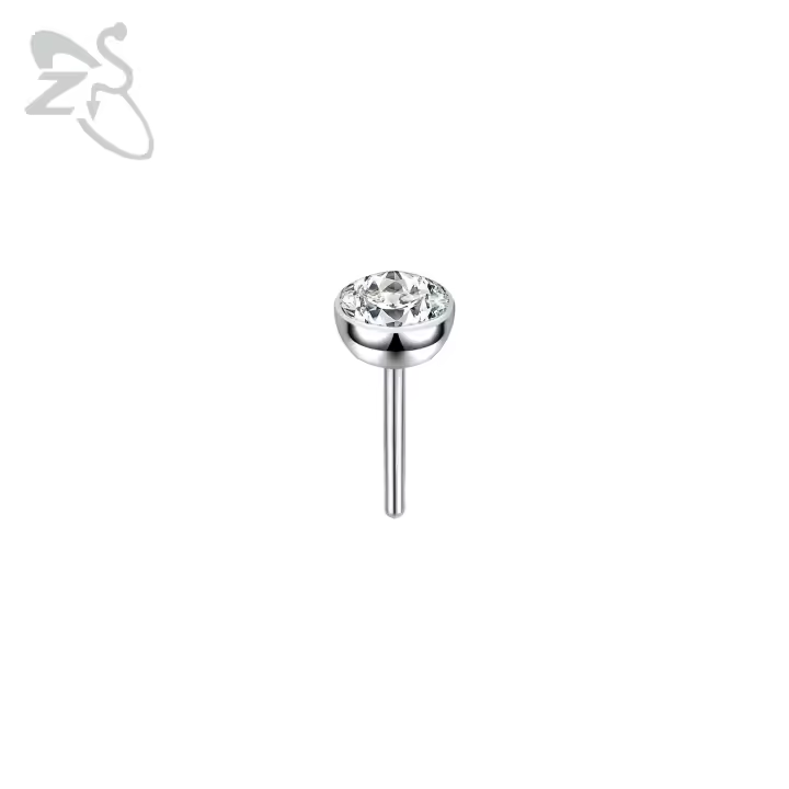ZS-Piercings de acero inoxidable para el cartílago de la oreja, Piercings de hélice Tragus de cristal sin rosca, estilo Push-In, Labret, labio superior, 1,5 MM-4MM, CZ, 1 pieza - 1