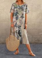 Vestido de Verano Casual con Estampado Floral Manga Corta, Cintura Elástica, Cuello Redondo - details 5