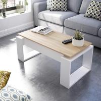 Mesa de Centro elevable Nova Color Roble Nodi y Blanco Artik salón Comedor Estilo nórdico 45-54x105x55 cm - details 10