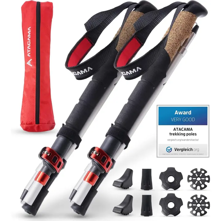 Bastones de Senderismo telescópicos, de Carbono 3K y Aluminio 7075, con Mango de Corcho, para Hombre y Mujer, Ajustables, fácilmente Extensibles - 1