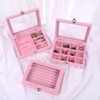 Joyero de terciopelo de 4 colores, organizador de almacenamiento de collares y anillos, organizador de joyas de viaje con tapa de vidrio superior, regalo para mujeres y niñas - details 2