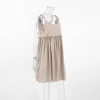 Vestido de tirantes de algodón y lino para mujer, informal, suelto, suave, con borde acanalado, estilo playero, primavera y verano - details 6