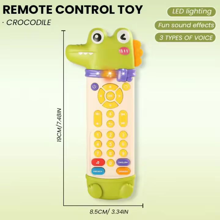 Juguete para rechinar los dientes, simulación de cocodrilo de silicona, Control remoto de TV con efectos de luz y sonido, juguete educativo para niños pequeños, regalo para niños pequeños - 1