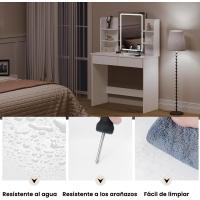 Espejo con Luz LED Regulable 2 Puertos USB, 2 Cajones, 4 Estantes Ideal para Maquillaje en Dormitorio - details 5