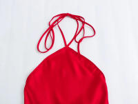 TRAFZA-vestidos de moda de verano para mujer, Color sólido, sin mangas, Espalda descubierta, decorados, con cordones, Vintage, Chic, largos - details 3
