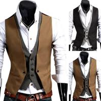 Chaleco formal para hombre, chaleco de negocios de color sólido con un solo botón, chaleco falso de dos piezas con cuello en V, chalecos informales S-lim para hombre - details 2