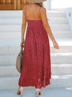 Vestido Fruncido con borlas, Sin Mangas, Cuello en V, Vestido Largo con Volantes y Fruncido con Cordones para Mujer - details 9