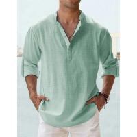 Camisas de lino y algodón para hombre, camisas informales ligeras de manga larga, Henley, playeras Hawaianas, ropa de calle - details 4