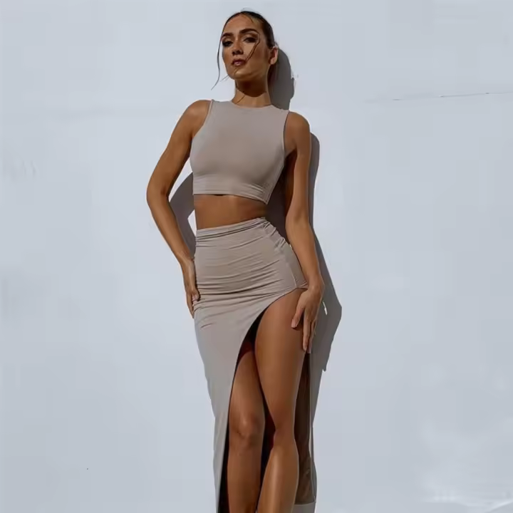 Conjunto de moda de verano para mujer de 2 piezas, top sin mangas con cuello redondo - 1