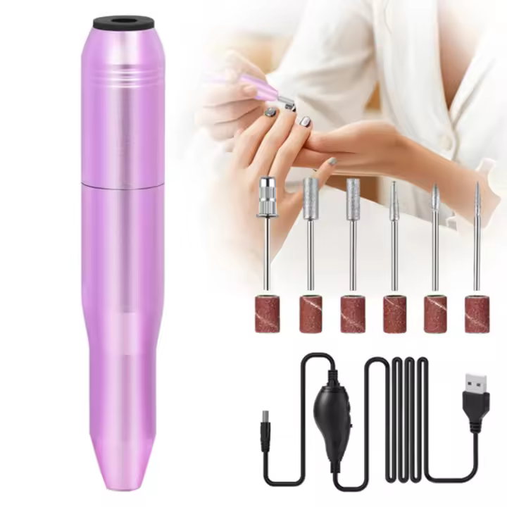 Kit de limas profesionales eléctricas portátiles para ácido acrílico, uñas de gel, recorte con taladro de uñas, cinturón abrasivo de pedicura, oro rosa - 1