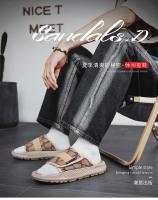 Zapatillas para hombre, zapatos informales de verano para la playa al aire libre, sandalias para caminar, cómodas, ligeras, de lujo, de diseñador, de cuero, a la moda - details 1