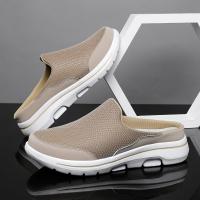 Zapatillas casuales sin cordones, grandes y altas, ligeras, para hombre: parte superior de tela y malla transpirable, suela acolchada MD, detalles en azul marino/naranja, comodidad para todas las estaciones para deportes y uso informal - details 2