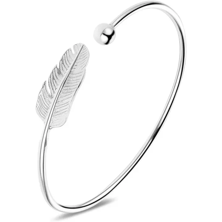 Pulsera de Plata Elegante Ajustable en Metal 925 con Plumas Regalo Ideal para Mujeres y Niñas - 1