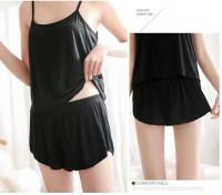 Conjunto informal de mujer, ropa de dormir, pantalón corto, ropa de dormir con tirantes finos, negro L XL XXL, suave y flexible - details 5