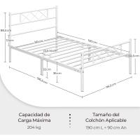 Cama Doble 140 x 200 cm con Espacio Almacenamiento Bajo Marco Metal Altura del Suelo 32 cm Blanco - details 10