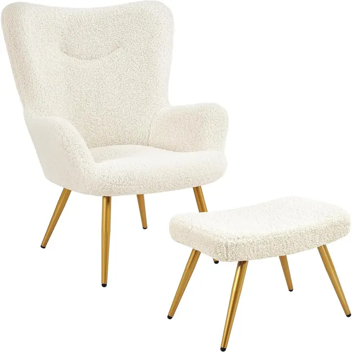 Butaca de Salón Plegable con Respaldo Ergonómico Silla Relax Tapizada en Bouclé Patas Metálicas Ajustables Soporta 136kg Ideal para Sala Dormitorio Oficina - 1