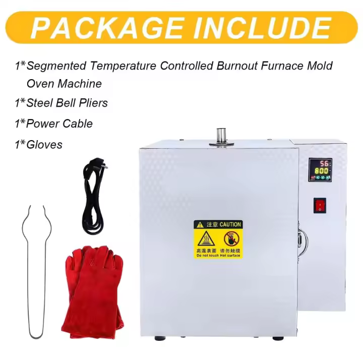 900 ℃   Horno de fundición de joyería, horno de desgaste, 1500W, calefacción de 4 zonas, Control PID Digital para molde de yeso de cera, Metal, 15x15x20cm - 1