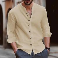 Camisa Casual de Algodón-Lino para Hombres Primavera Otoño Manga Larga Camisa de Cuello Redondo - details 3