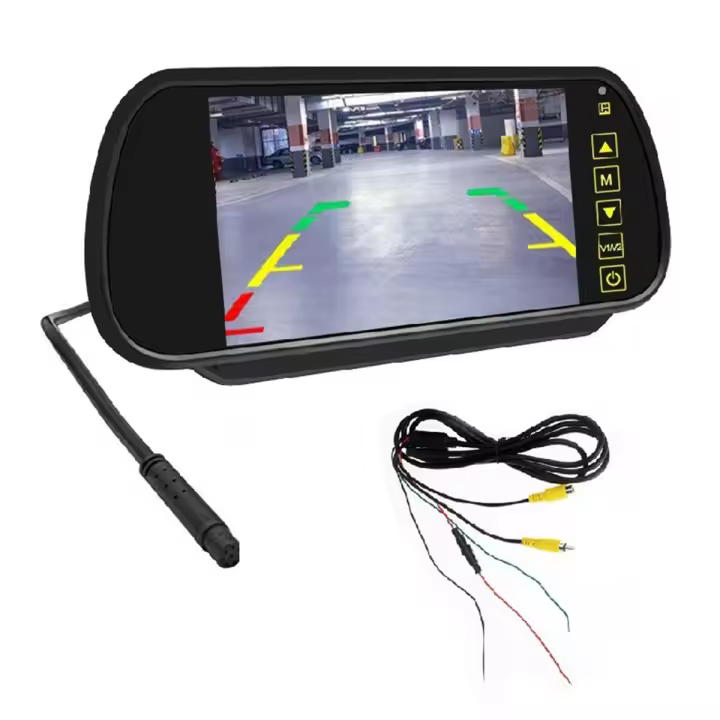 Monitor de espejo LCD para coche, pantalla de aparcamiento de 7 pulgadas, 2 entradas AV, asistencia de pantalla automática para cámara de marcha atrás de visión trasera - 1