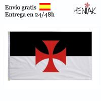 Bandera templaria grande 150 cm x 90 cm Heniak Store tela tipo poliester caballeros templareos medieval estandarte historico cruz roja fondo negro y rojo decoracion ondeante - details 0