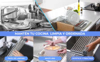 Marctani Escurreplatos Plegable sobre Fregadero - Escurridor de Platos Enrrollable de Acero Inoxidable, Malla de Drenaje Resistente AL Calor para Secar Frutas, Verduras y Platos (43x30 cm, Negro) - details 8