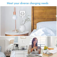 5 Puertos Ladron Enchufe con USB 4000W, Regletas Enchufes Plano Pared con 3 Tomas de CA y 2 USB Puertos, Adaptador Triple Enchufe Multiple Compatible con Móvil y Pad, Hogar, Cocina, Oficina y Viajes - details 5