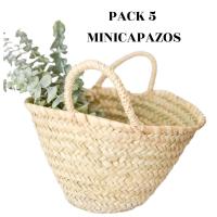 Pack 5 Capazos Cesta Palma Bodas y Comuniones bolsos para niña Natural Medidas aproximadas: (diámetro x alto) ​​Pequeño 22x17cm - details 3