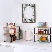 MAXHOME-Juego de 2 Estantes para Especias, Organizador de Mostrador Expandible, Estante de armarios Apilable, Estante de almacenamiento de cocinaEstante Bambu X2   40 x19.5 x15.5 /40 x18.3x13.5 cm - details 1