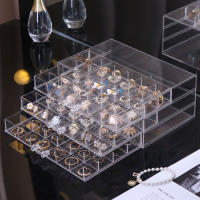 Caja de Almacenamiento de Joyas Transparente Acrilico, Estuche de Joyería, Almacenamiento de Plastico de Cuero, Pendientes, Collar, Anillo, Uñas Artísticas,  de Exhibición, Organizador de Joyas, Joyero Mujer con Gran Capacidad,  3 Capas con 72 Rejillas - details 1