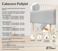 DHOME Cabecero de Polipiel o Tela AQUALINE Liso Cabeceros Cabezal Tapizado Cama Lujo (Gris Claro Polipiel) - details 6