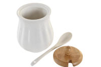 SET 4 SALSERA PORCELANA BAMBU COLOR BLANCO CON TAPADERA BAMBU Y CUCHARA PORCELANA PRODUCTO DE MESA ACCESORIO COCINA - details 2