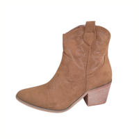 Botines de Mujer Cowboy, Estilo Campero con Tacón Medio Bajo Ancho, Marrón Camel Beige, Moda Casual Otoño Invierno - details 2