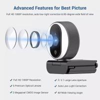 Webcam FullHD 1080P, Cámara Ordenador, Cámara de Alta Definición, Cámara Chat web con luz de anillo, regulable, con reducción de ruido, micrófono incorporado, a USB, para ordenador y portátil, 1920x1020 - details 5