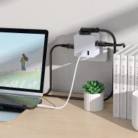 Ladron de Enchufe con 2 USB, Enchufe en forma Cubo múltiple 5 en 1 con 2 cargadores USB, adaptador de 3 enchufes, enchufe múltiple compatible con portátil para electrodomésticos y teléfono (blanco) - details 0