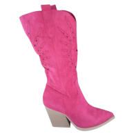 Botines Cowboy Mujer en Rosa Fucsia Azul Beige Caña Alta Calada Primavera Verano Tacón Medio Ancho Cómodos camperos modernas - details 2