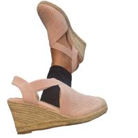 Sandalia de Mujer Cuña, Alpargata Yute Esparto, Plataforma baja, Rosa, beige, Primavera Verano 2023, Punta Redonda - details 1