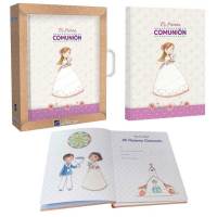 Libro de firmas, recuerdo de la Primera Comunión niña.  Con estuche y maletín a juego. Dispone de 60 páginas a todo color, para firmas, fotos, recordatorios, invitados, con oraciones. Un regalo imprescindible en la Primera Comunión. Fabricado en España. - details 1